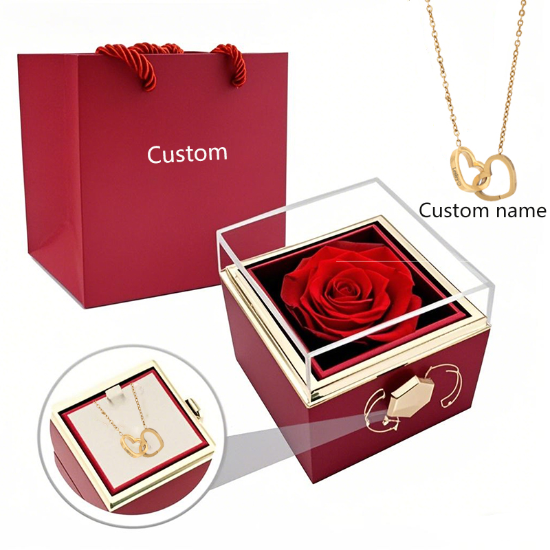Engraved Name Necklace - Rotierende ewige Rosenbox mit eingraviertem Namen,
