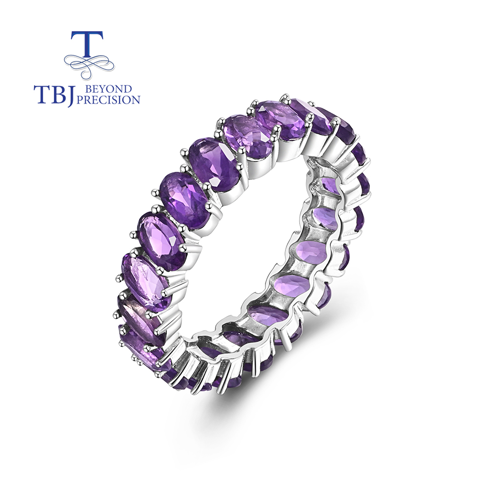 Birthstone Ring Set - Natürlicher Amethyst-Edelstein, einfacher Ring aus 925er