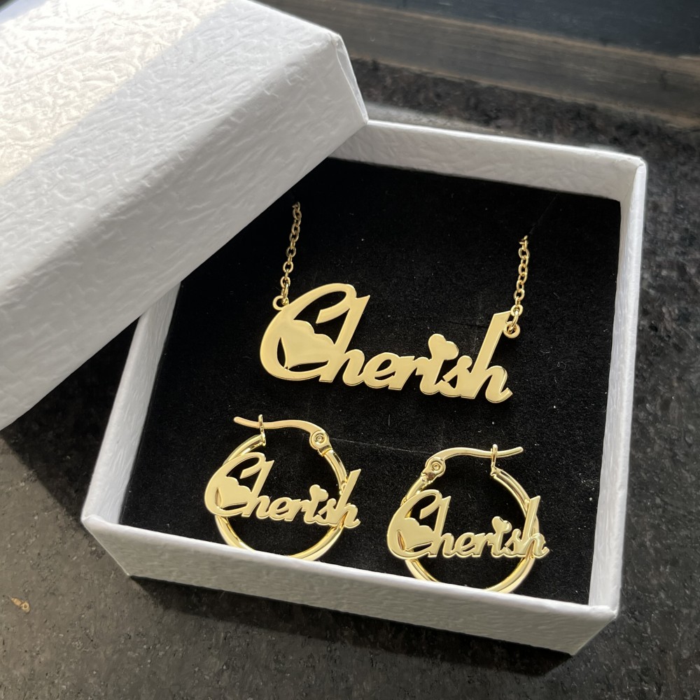 Engraved Name Necklace - Duoying benutzer definierte Ohrring Schmuck Set