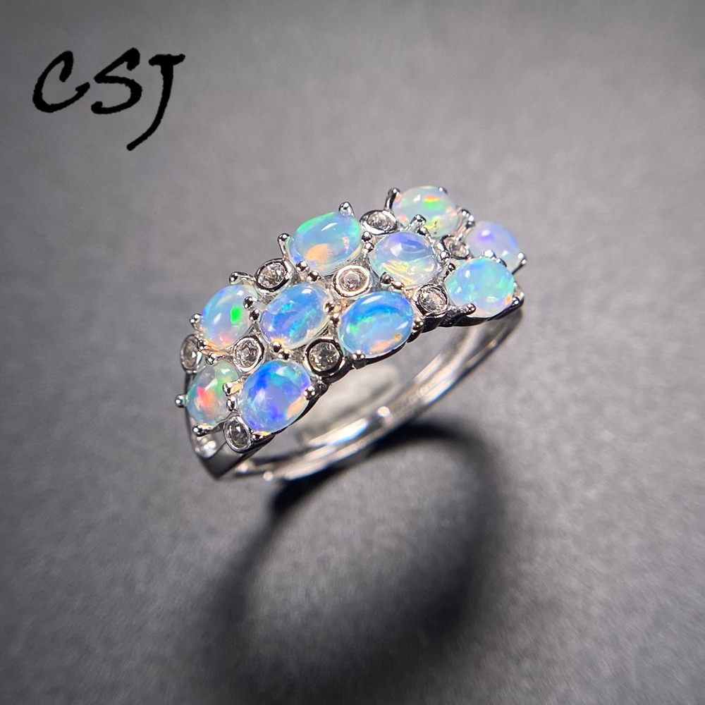 Birthstone Ring Set - Elegante natürliche weiße Opalringe aus Sterlingsilber