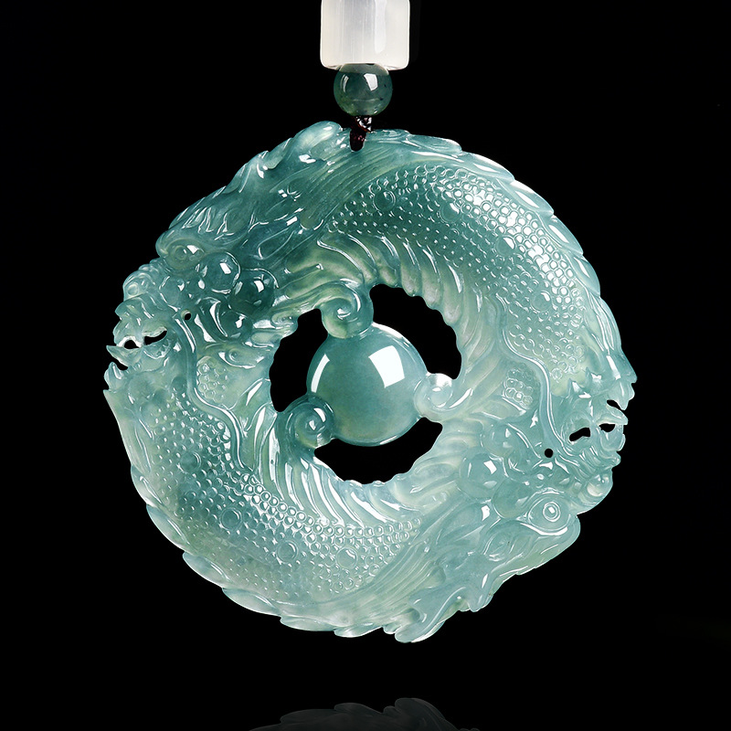 Jewelry & Watches Sp Z Oo Opinie - Natürlicher echter Smaragd, blaue Wasserjade, Doppeldrachen-Markenanhänger,