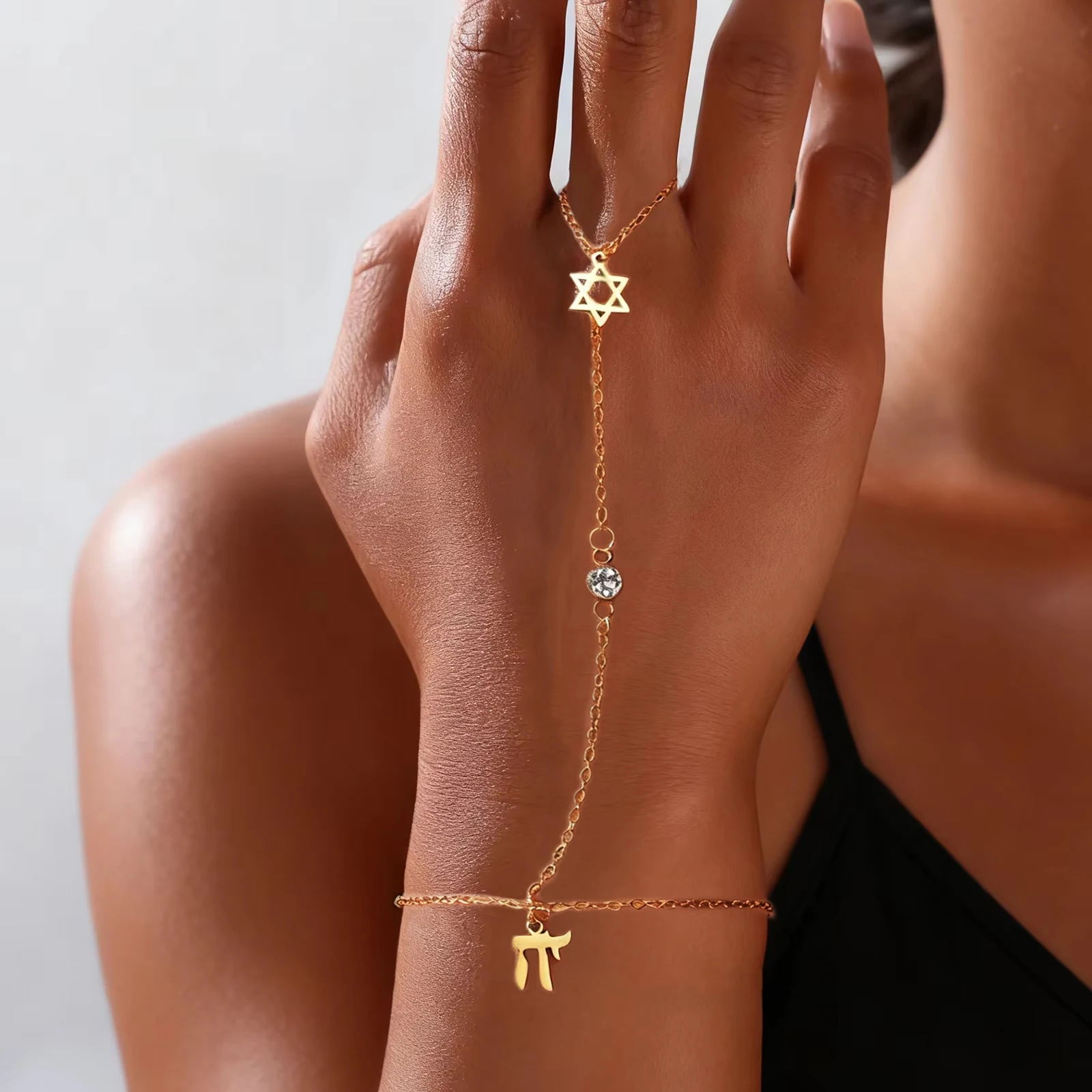 Jewelry & Watches Sp Z Oo Opinie - Jüdischer Davidstern Hebräischer Buchstabe Chai Fingerarmband