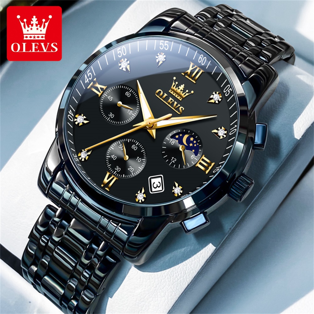 Jewelry Inspired Watches - OLEVS Beliebte Herrenuhren aus Edelstahl, schwarz,