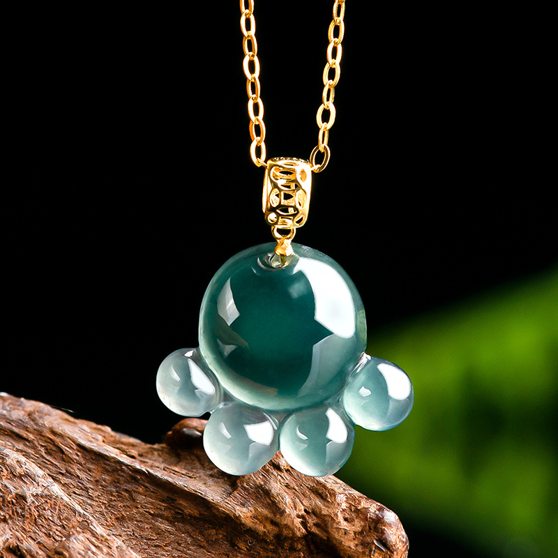 Jewelry & Watches Sp Z Oo Opinie - Natürlicher Echter Smaragd Blaue Wasserjade Katzenpfoten-Anhänger