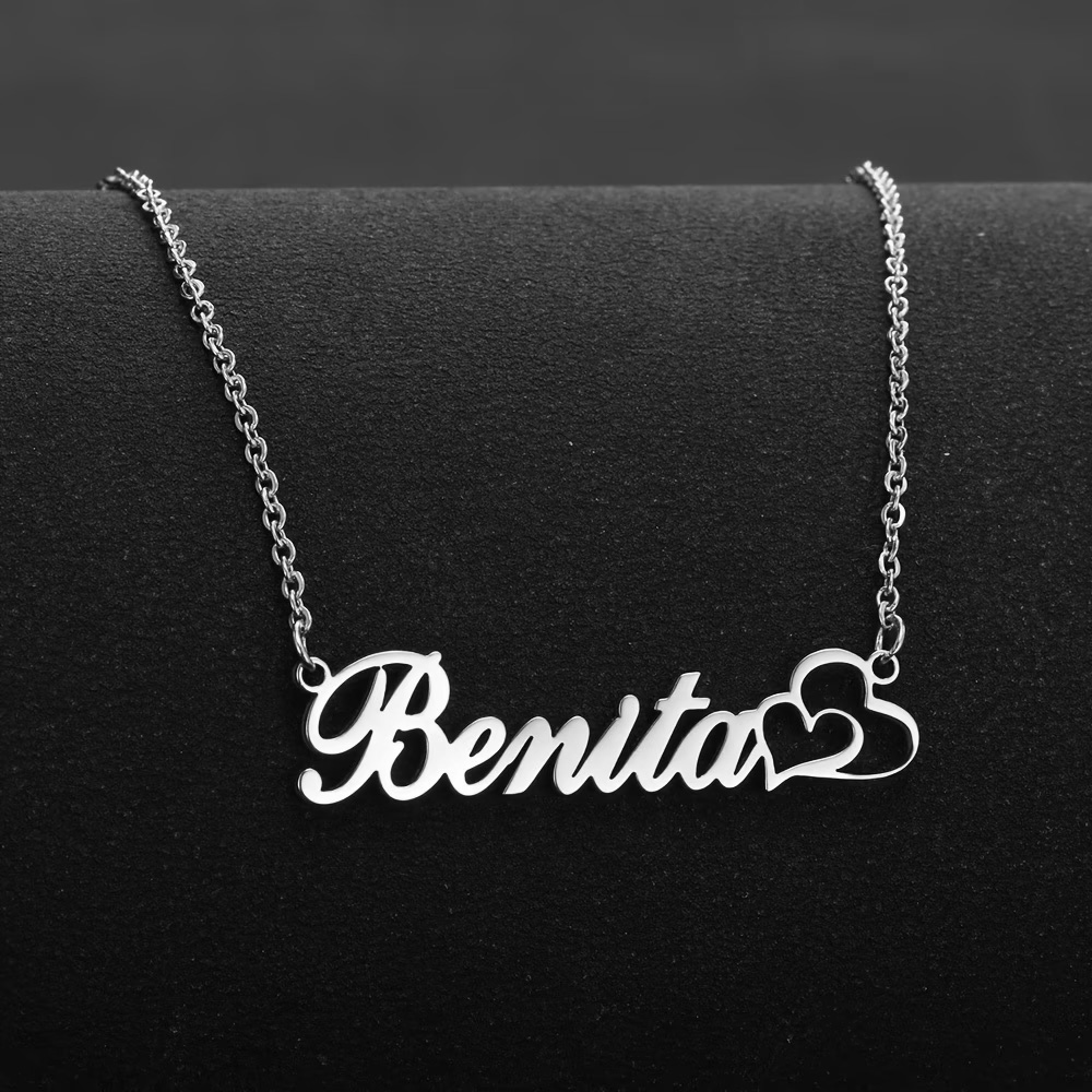 Engraved Name Necklace - Personalisierte Doppelherz-Halskette mit individuellem Namen, Edelstahl,