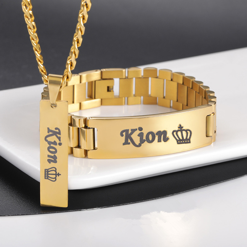 Engraved Name Necklace - Benutzerdefinierte Männer Name Halskette Big Bangle
