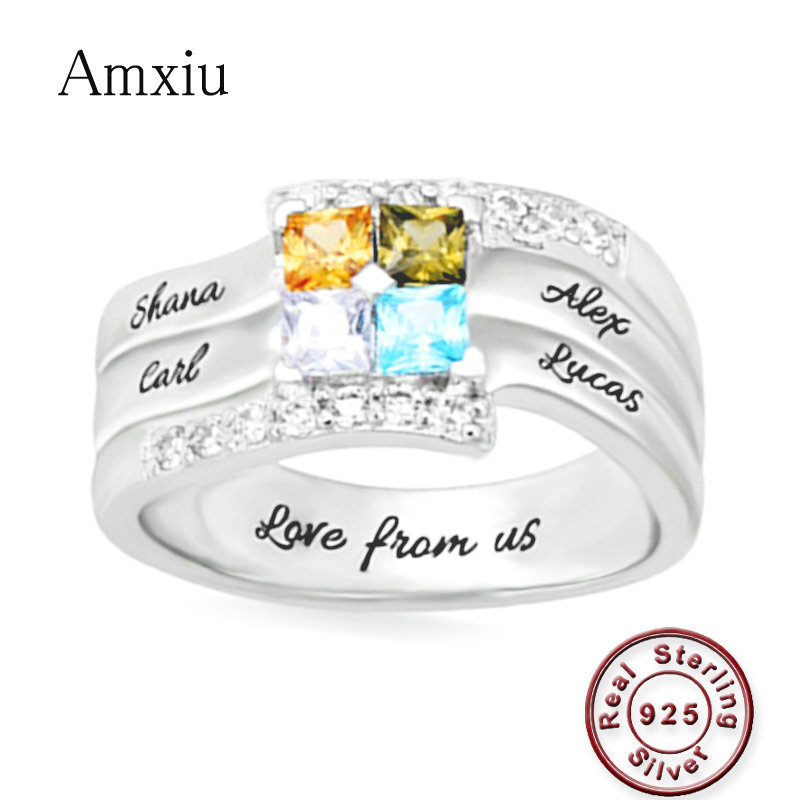Birthstone Ring Set - Amxiu Anpassen Vier Familie Namen Ringe