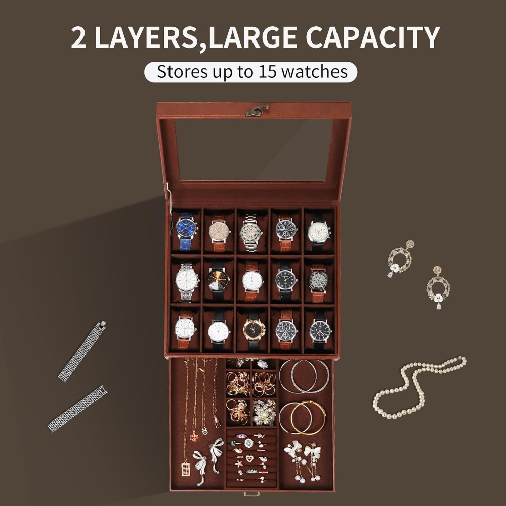 2-lagige Uhrenbox mit Schloss, – Jewelry Box That Holds Watches Bewertung und Preis