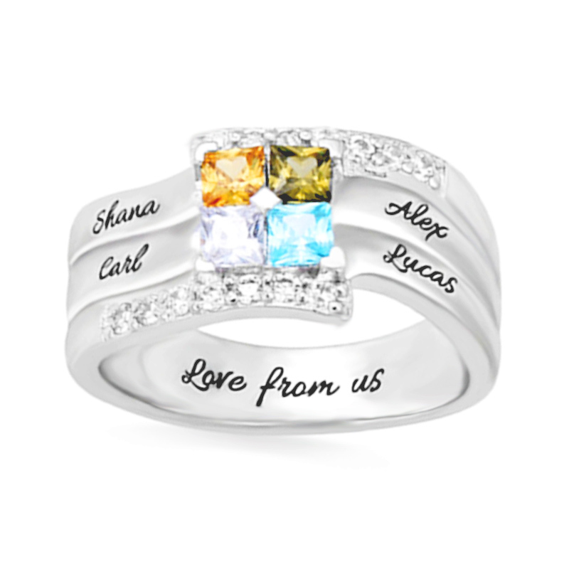 Amxiu Anpassen Vier Familie Na – Birthstone Ring Set Bewertung und Preis