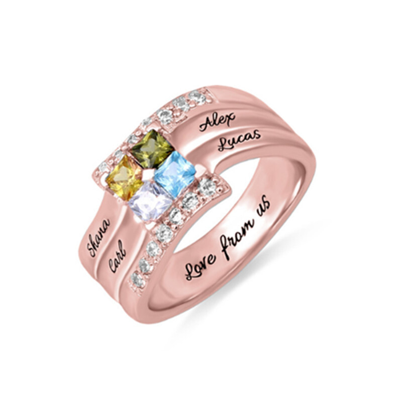 Amxiu Anpassen Vier Familie Na – Birthstone Ring Set Bewertung und Preis