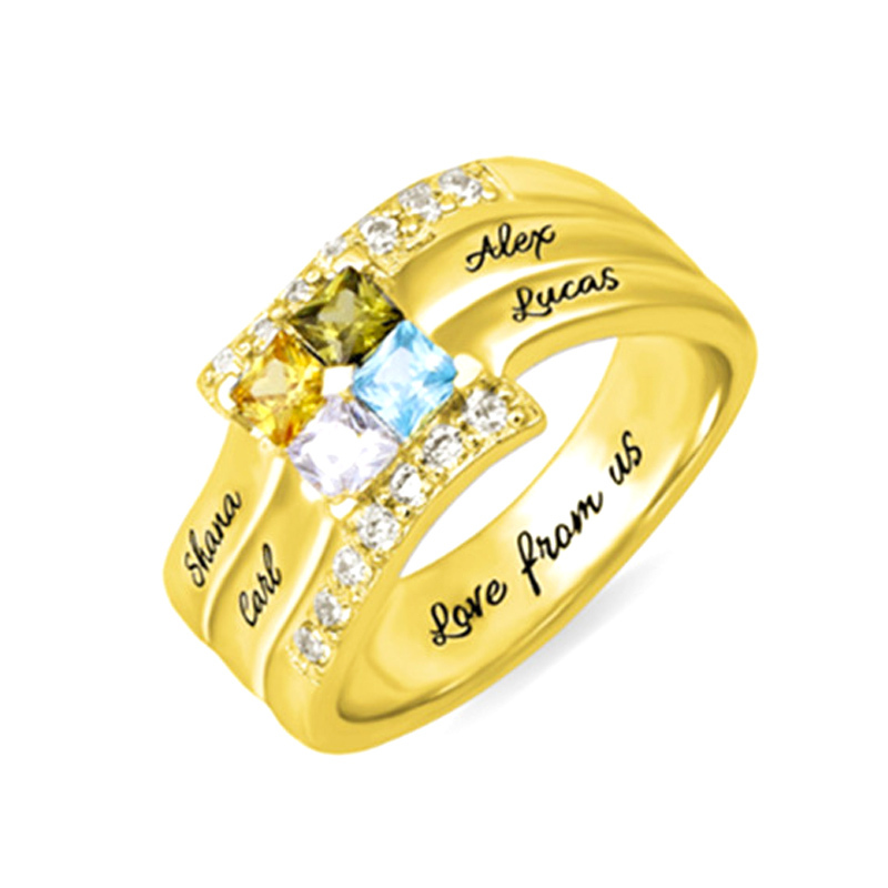 Amxiu Anpassen Vier Familie Na – Birthstone Ring Set Bewertung und Preis